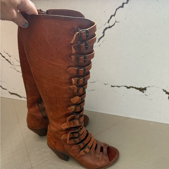 Frye Brown Heeled Gladiator Boots - Picture 2 of 7